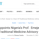 WHO Appoints Nigeria’s Prof. Emeje Co‑Chair of Traditional Medicine Advisory Group