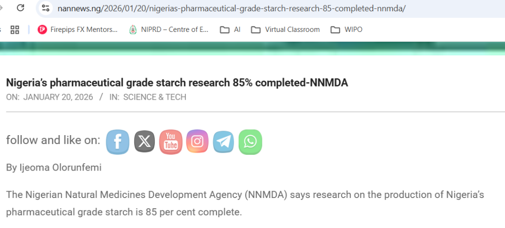 Nigeria’s Pharmaceutical‑Grade Starch Research 85% Completed – Nan News
