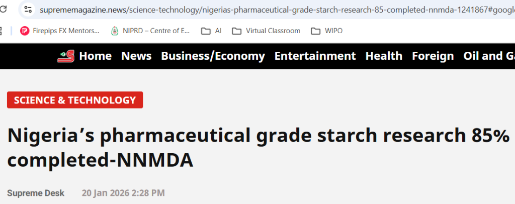 Research on Pharmaceutical‑Grade Starch 85% Completed – Supreme Magazine