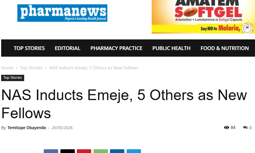 You are currently viewing NAS Inducts Emeje, 5 Others as New Fellows  -pharmanewsonline.com